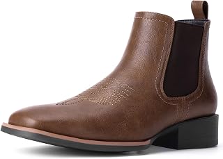 Choiran Men's Square Toe Western Cowboy Chelsea Ankle Boots - Casual Retro Stylish Boots for Everyday Wear