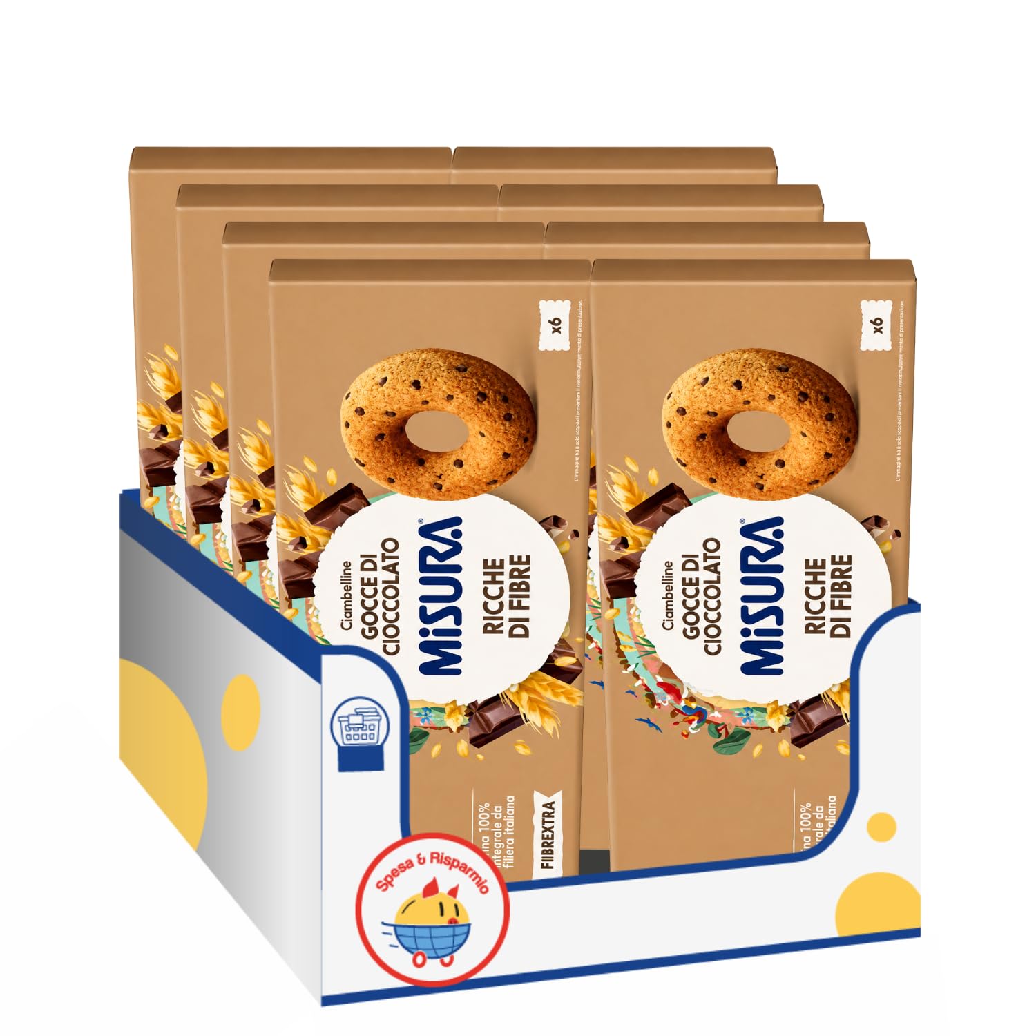 Ciambelline con Gocce di Cioccolato 230g Biscotti Ricchi di Fibre Snack Dolce Colazione Variazioni 4/8/12 Confezioni (12 PEZZI)