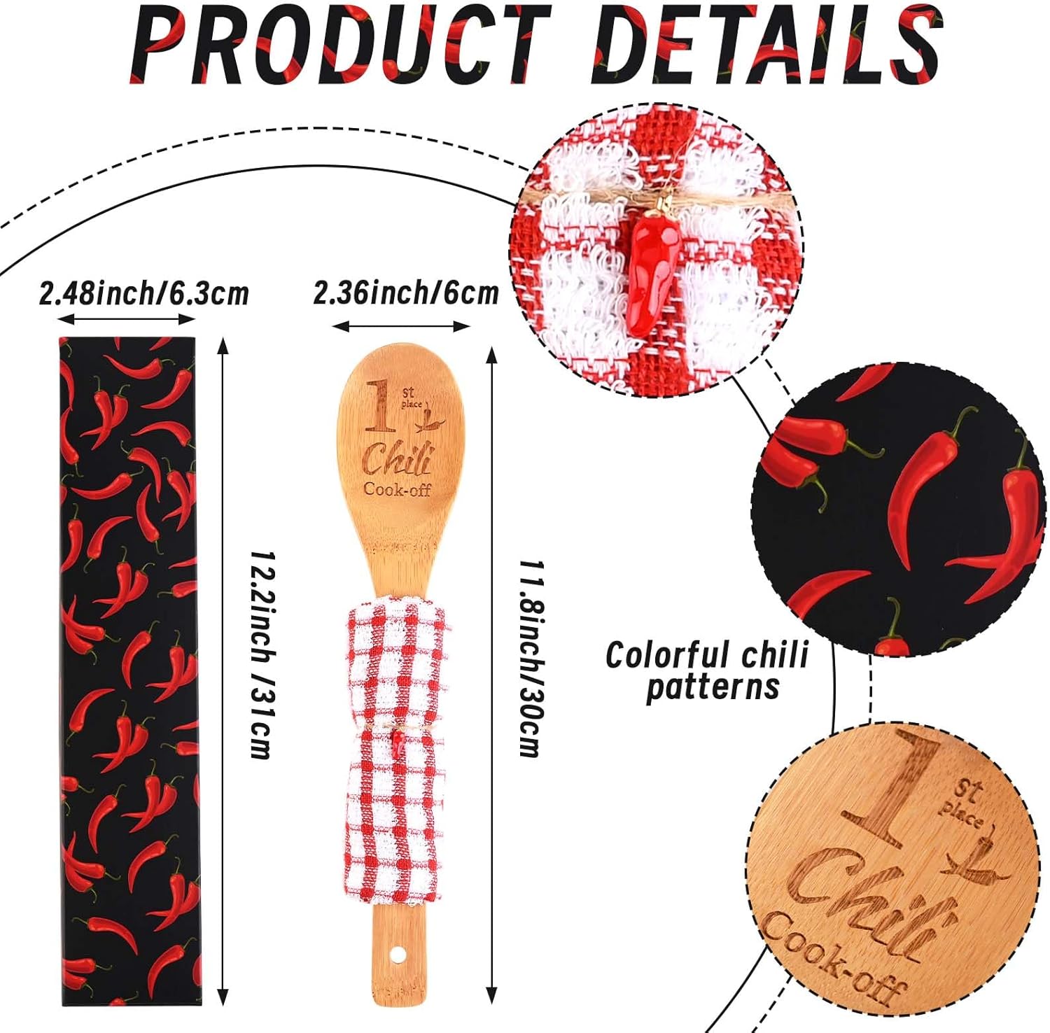 3 Set Chili Chili Cook off Award Prizes 1st 2nd 3rd Wooden Spoons Trophies Cooking Dishcloth Chili Box for Chili Festivals Cooking Competition Chili Cook off Gift Supplies - Image 2