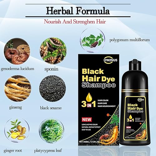Miniatura 6 de CSFDXD Champú de tinte negro para cobertura de cabello gris, nueva actualización 3 en 1 tinte para cabello negro, champú para cabello negro a base