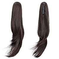 Vista 9 de Extensión de Cola de Caballo, Extensión de Cabello con Garra Larga de 20", Piezas de Cabello Sintético Ondulado Liso con Clip en Peluca de Cola