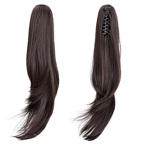 Miniatura 9 de Extensión de Cola de Caballo, Extensión de Cabello con Garra Larga de 20", Piezas de Cabello Sintético Ondulado Liso con Clip en Peluca de Cola