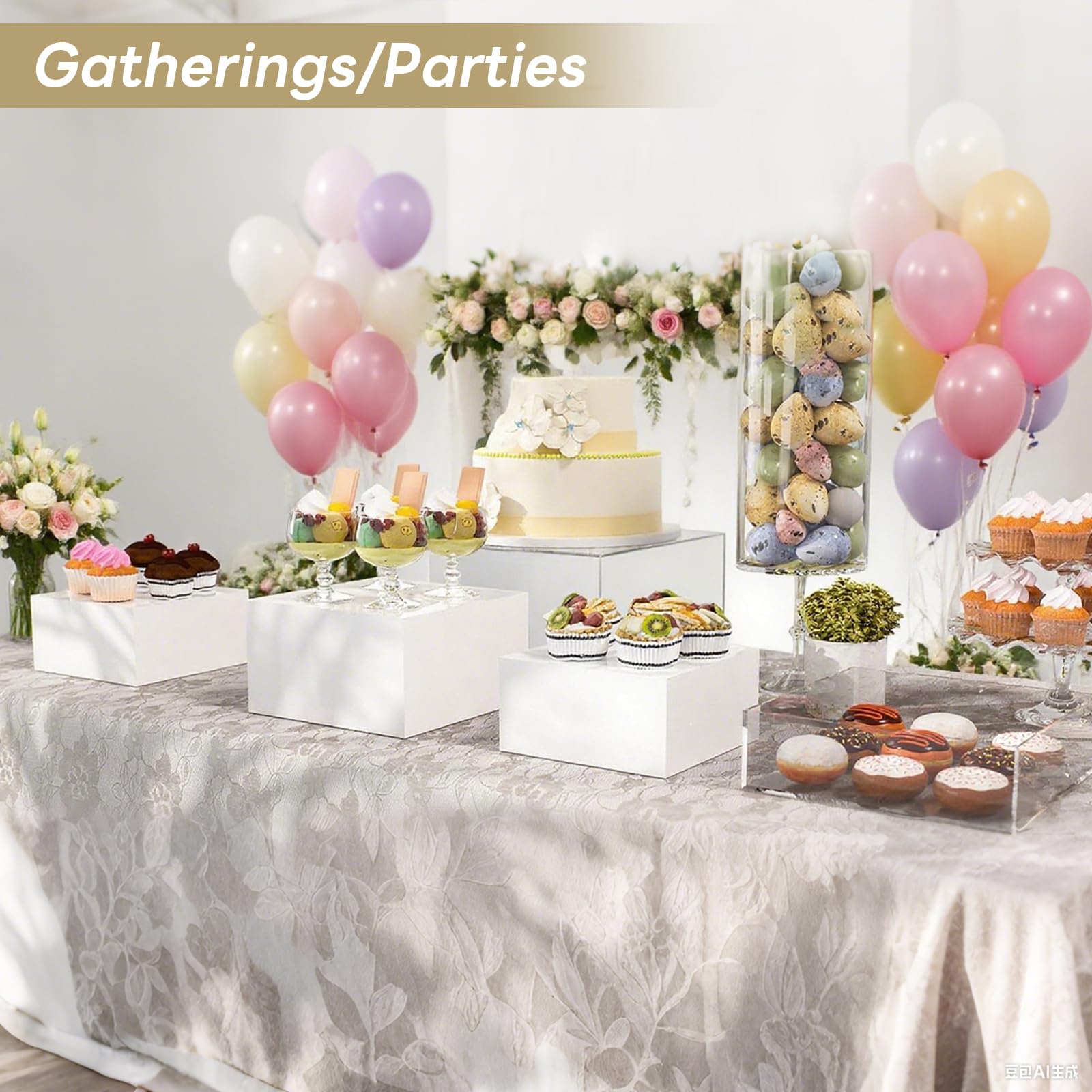 4 Pezzi Espositore da Buffet per Aperitivo, Alzate per Buffet in Acrilico, Alzatine per Allestimenti, Rialzi per Buffet, Supporto Cubico Annidabile per Torte, Dessert, Oggetti da Collezione, Gioielli
