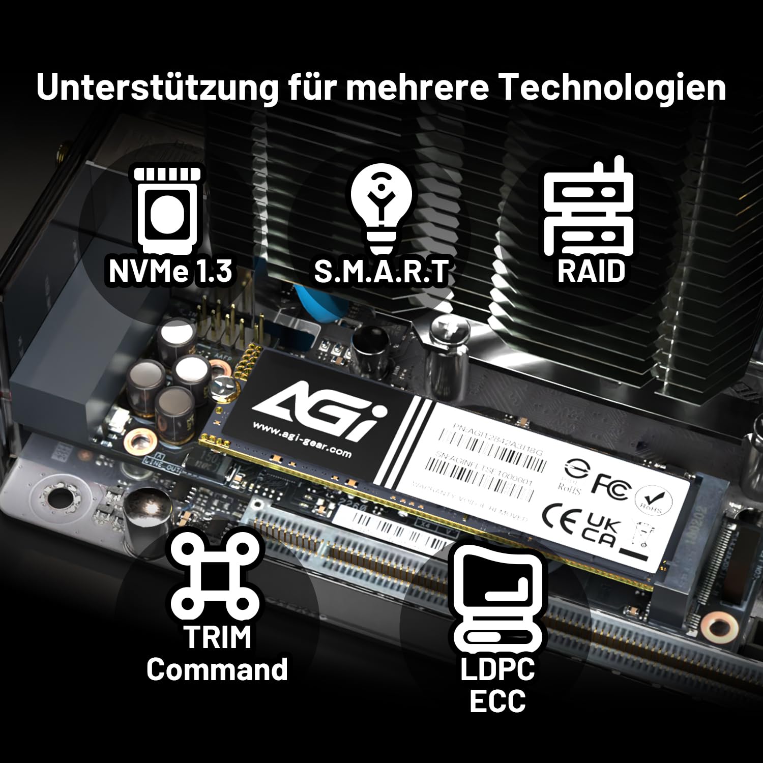 AGI AI298 512GB Interne SSD M.2 NVMe PCIe Gen3x4 2280 Festplatte PC | Lesegeschwindigkeit bis zu 2200 MB/s, 3D TLC NAND mit DRAM Cache. Kompatibel mit Laptop und Desktop-Computer PC