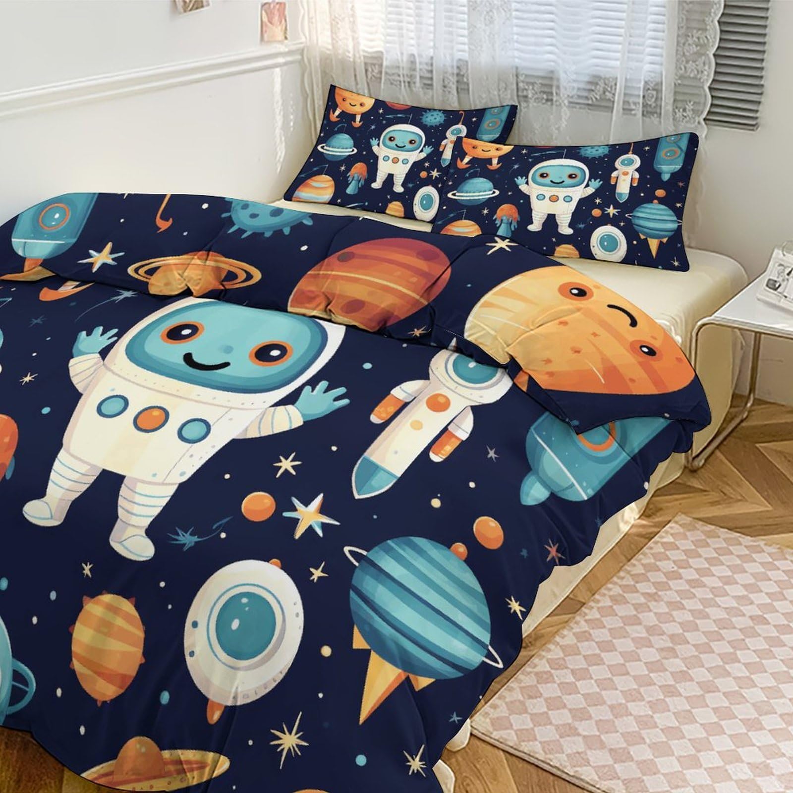 Housse de couette pour grand lit sur le thème robot pour chambre d'enfant