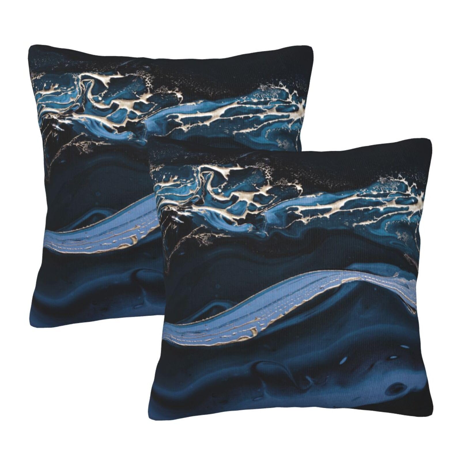 HOSTECCO Navy Blue and Gold Marble Cushion Covers 45x45 cm Set of 2, Soft Velvet Abstract Wave Marble Decorative Cushion Cases, Contemporary Pillow Covers for Home Decor