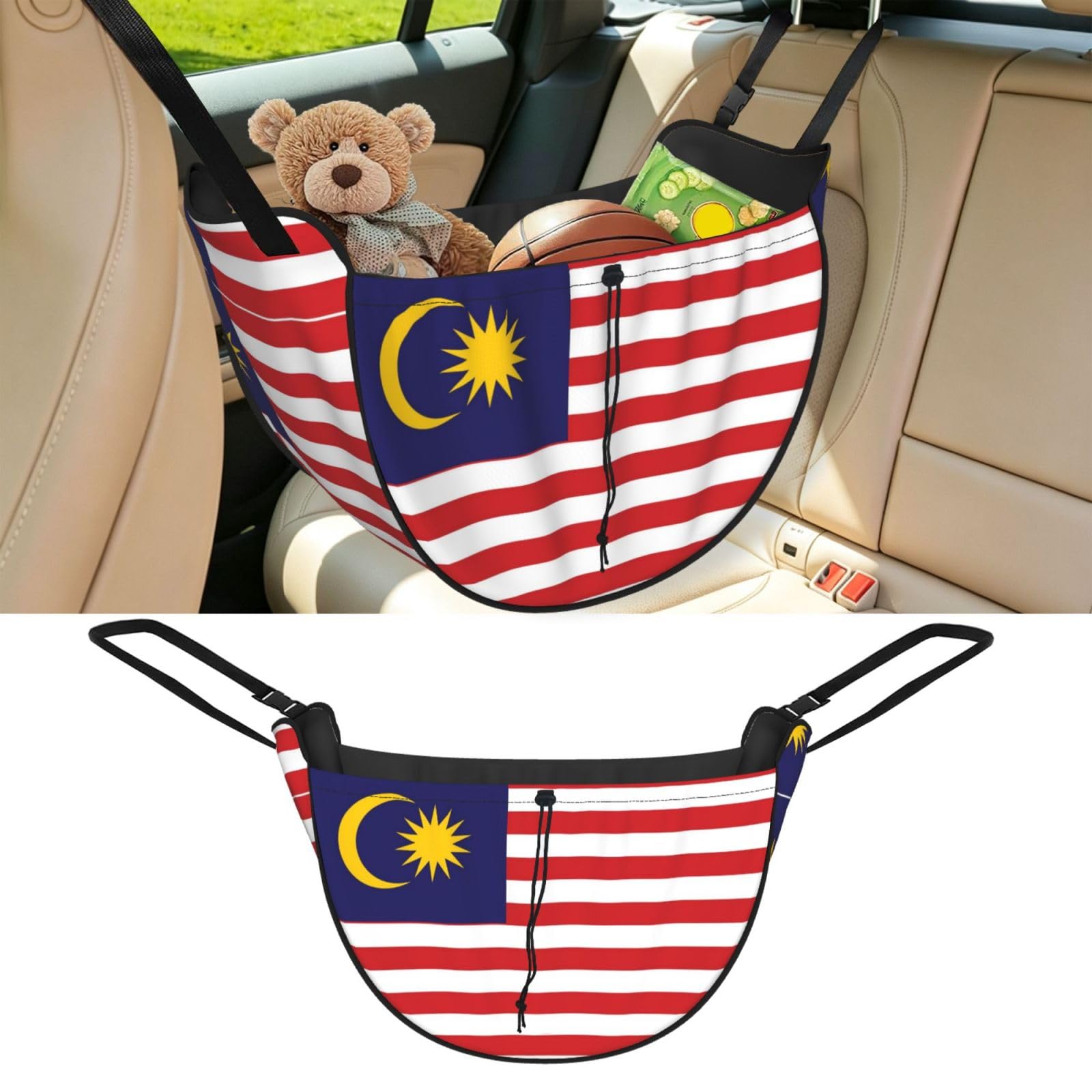 Cntdbu Black Flag Of Malaysia Car Seat Organizer-Backseat Storage Bag For Travel