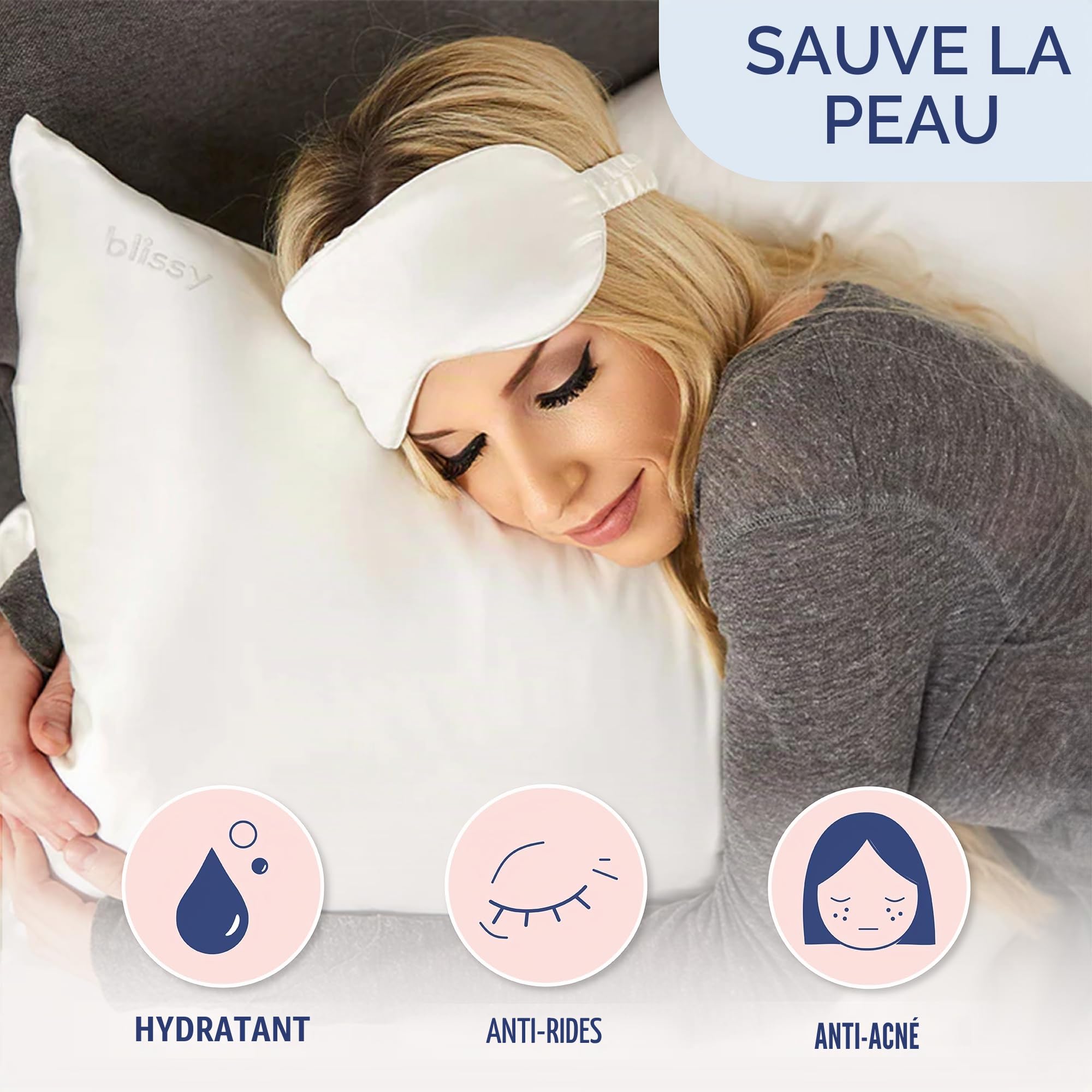 BLISSY Taie d'oreiller en Soie 100% Pure Soie de mûrier 22 mommes 6A – Taie d'oreiller en Satin de qualité supérieure pour Cheveux et Peau – Taille Standard – Fermeture éclair dissimulée – Évacuation