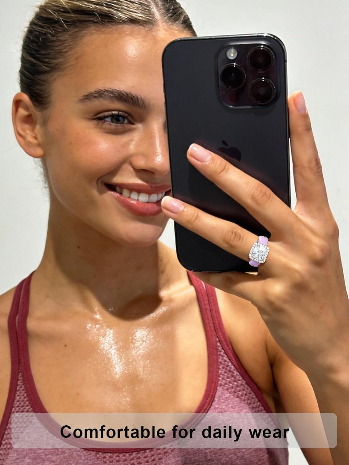 Silicone Ring with Stone Women’s Interchangeable Ring Charm with Silicone Bands Set–Comfortable Everyday Workout Ring, 4 Colors Included, Cubic Zirconia Halo Ring, Patent-Pending Design