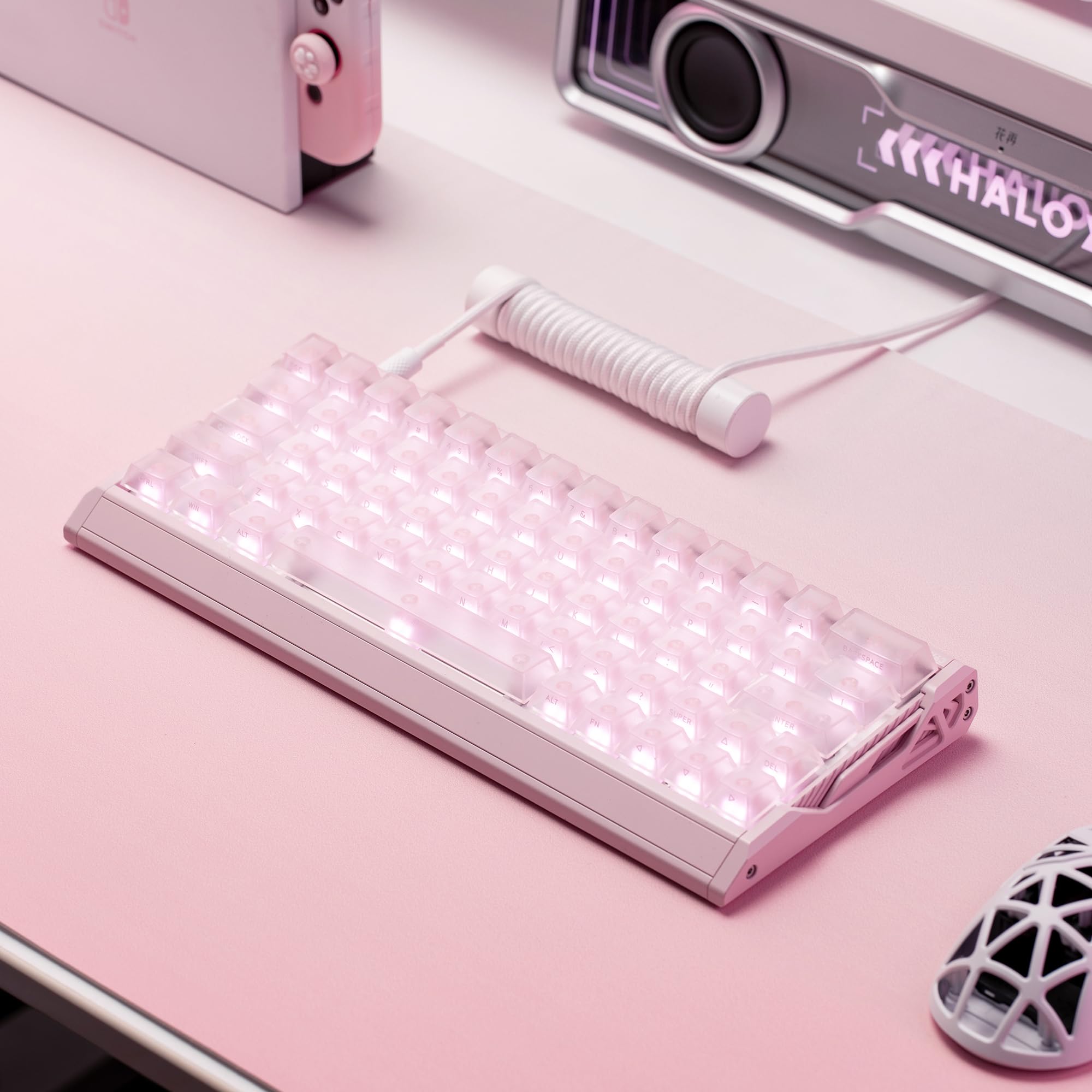 IQUNIX EV63 Teclado para jogos rosa 60%, interruptores magnéticos