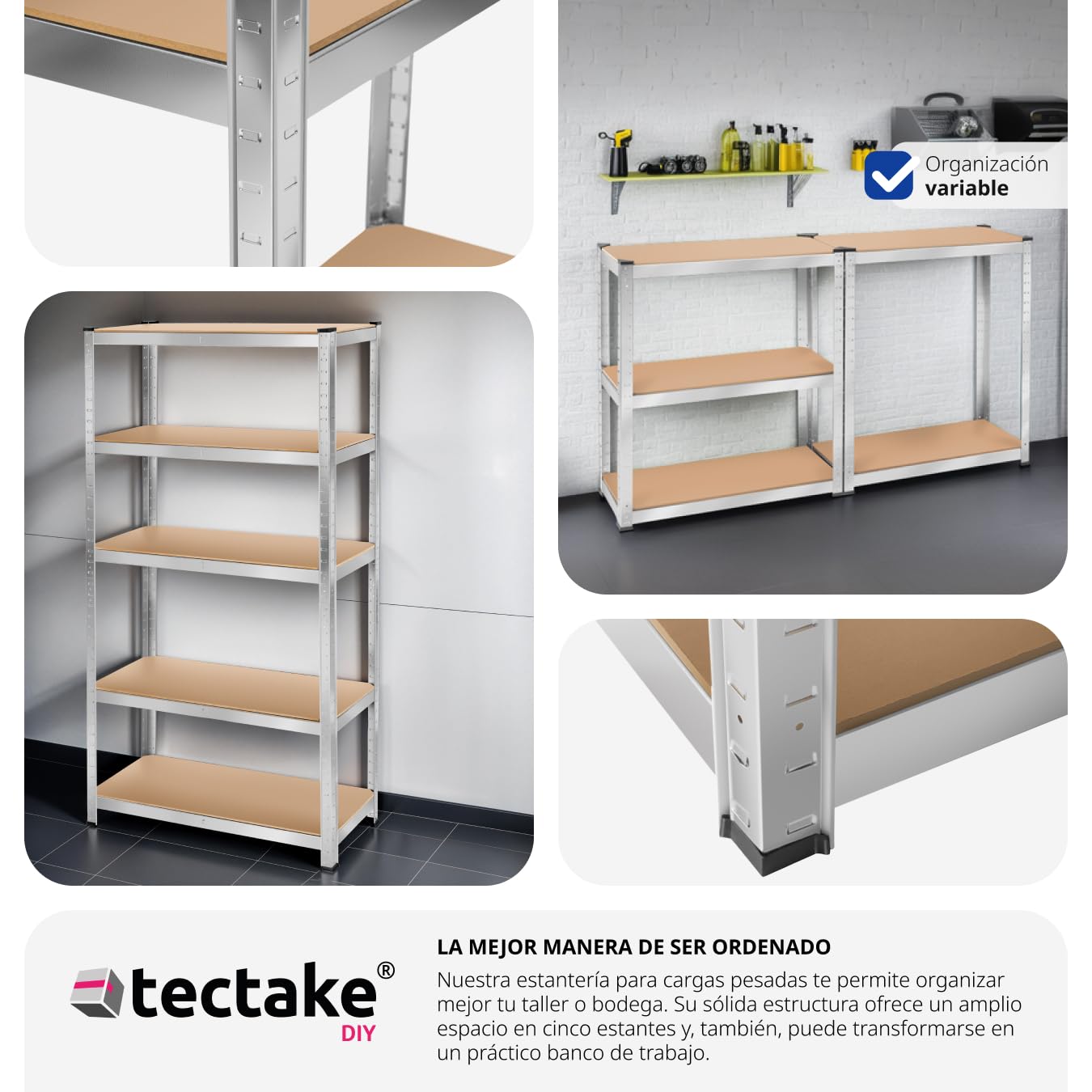 tectake® estanteria Metalica con 5 estantes, estanterias almacenaje, Carga máxima 1250 kg, Estante Ajustable, Montaje fácil, estanteria Metalica, Organizador Herramientas - 90 x 40 x 180 cm