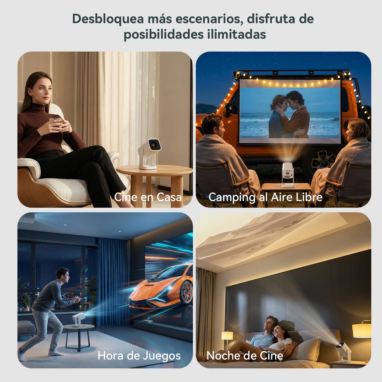 Wanbo Cube 1 Mini Proyector Portátil, Compatible con Android TV, Soporte 1080P, 200 ISO Lúmenes, Enfoque Eléctrico, Asistente de Voz, 5G WiFi, Rotación 360°, Proyector de Cine En Casa/Exterior