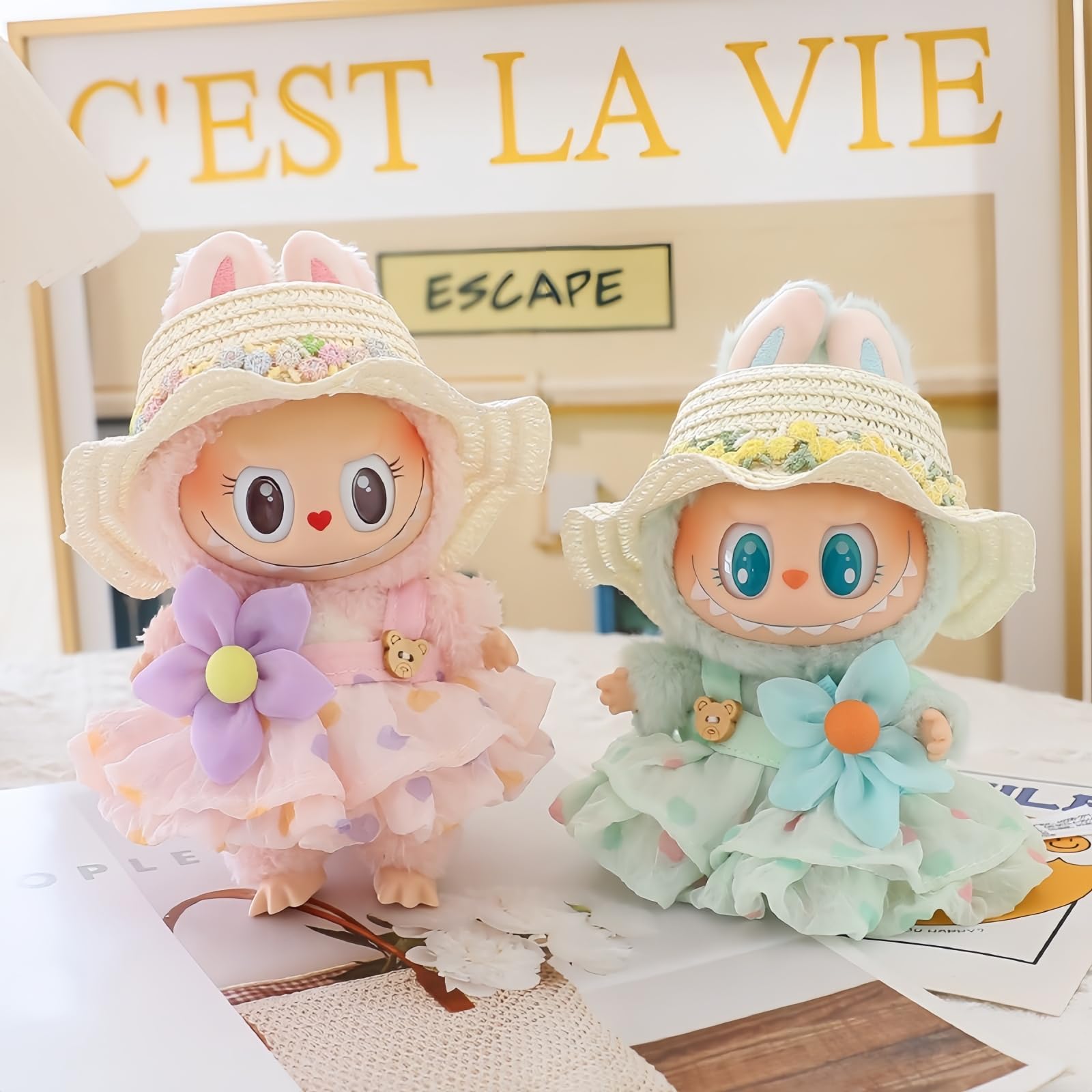 Labubu Dress Set Labubu Doll Clothes Set  Adorable Pink Dress Outfit For  17cm Exciting Macaron & Big Into Energy Series Dolls Labubu Clothing