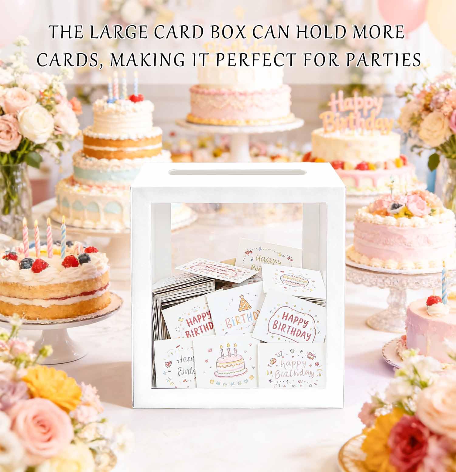 SietDESEO White Card Box for Party with Clear Window Large Gift Card Box Holder for Wedding Reception Birthday Graduation Baby Shower Raffle Ticket Box