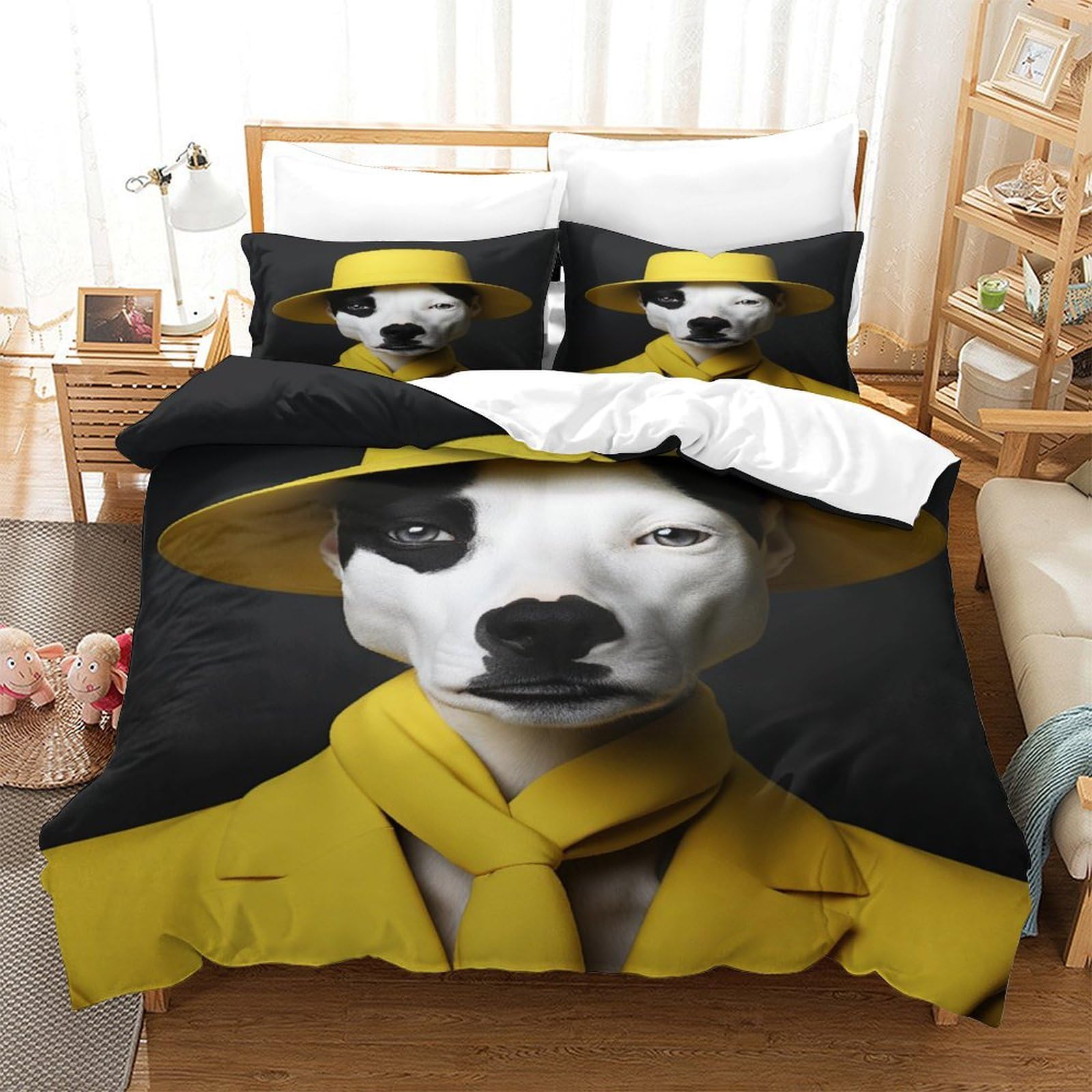 P1S9U7W5Y 3D Printed Gentleman Dog Duvet Cover Set 3pcs Microfiber Dog Pattern Bedding Set King