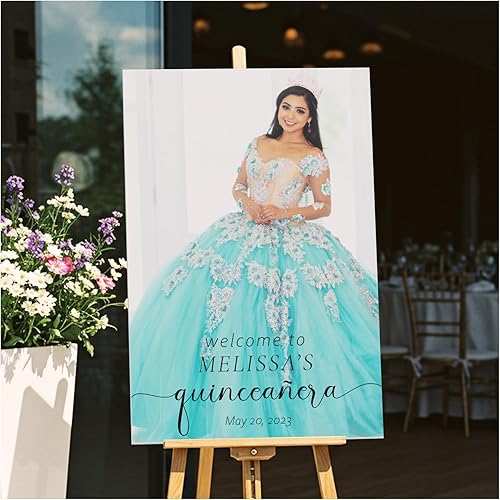 Letrero de bienvenida personalizado de quinceañera con foto, letrero de bienvenida personalizado de Mis Quince Anos, elegante decoración de