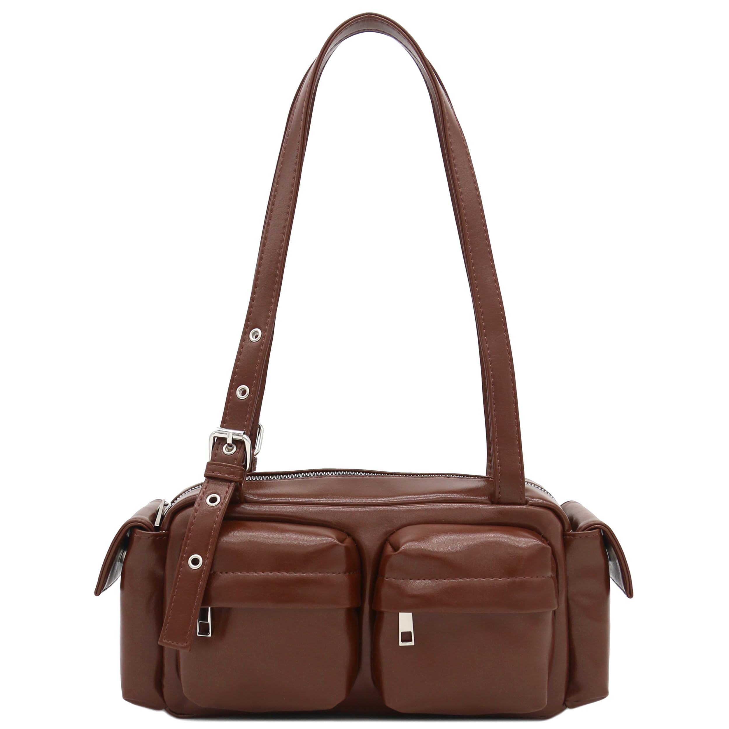 FashionPuzzle PU Leather Multiple Cargo Pockets Shoulder Bag