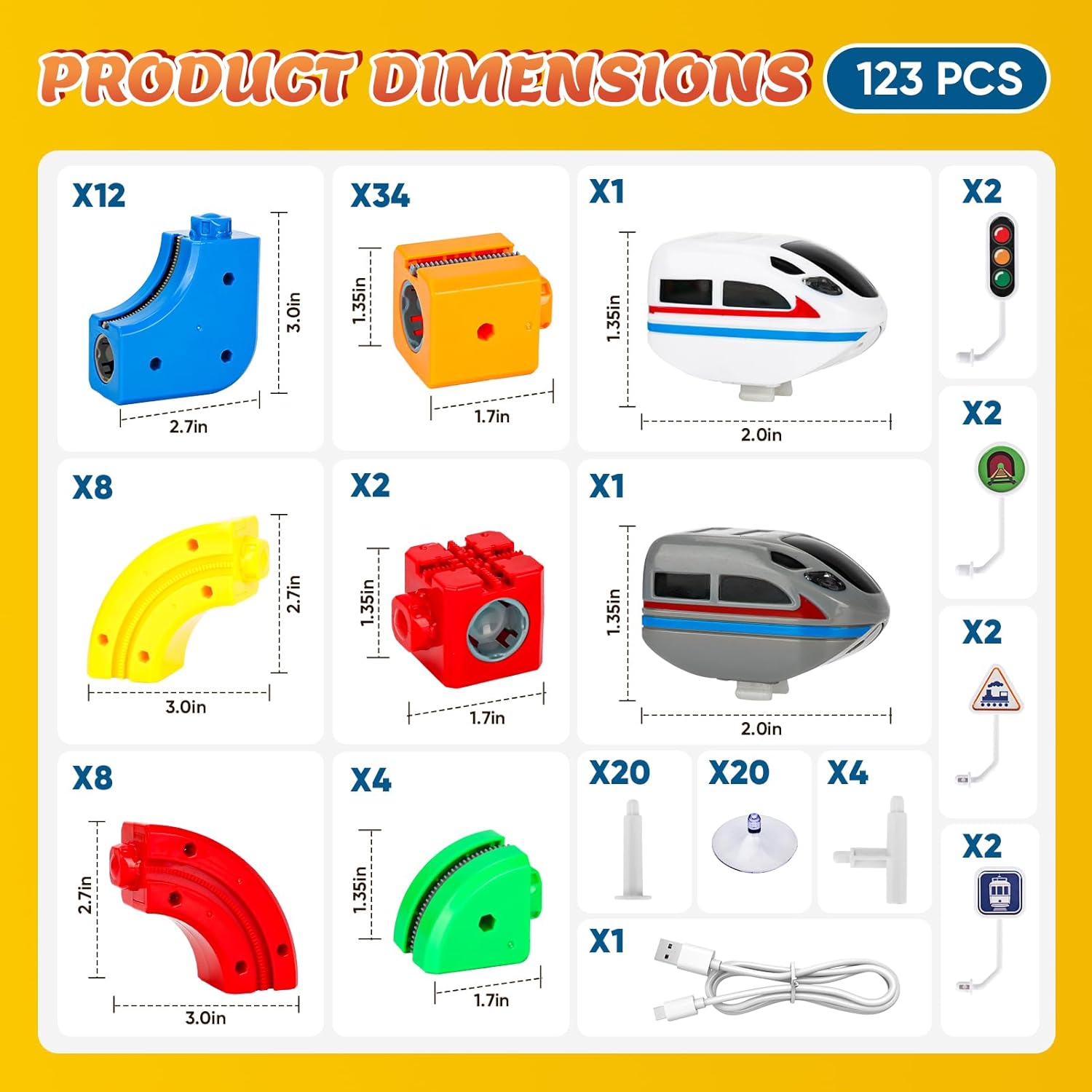 Electric Train Set Flexible Race Track for Kids 4-12 Years Old, 123 Pcs Racing Track Set with Train and Traffic Signs, Building Toy Train Track Gravity-Defying 3D Embedded Layouts, STEM Learning Gift