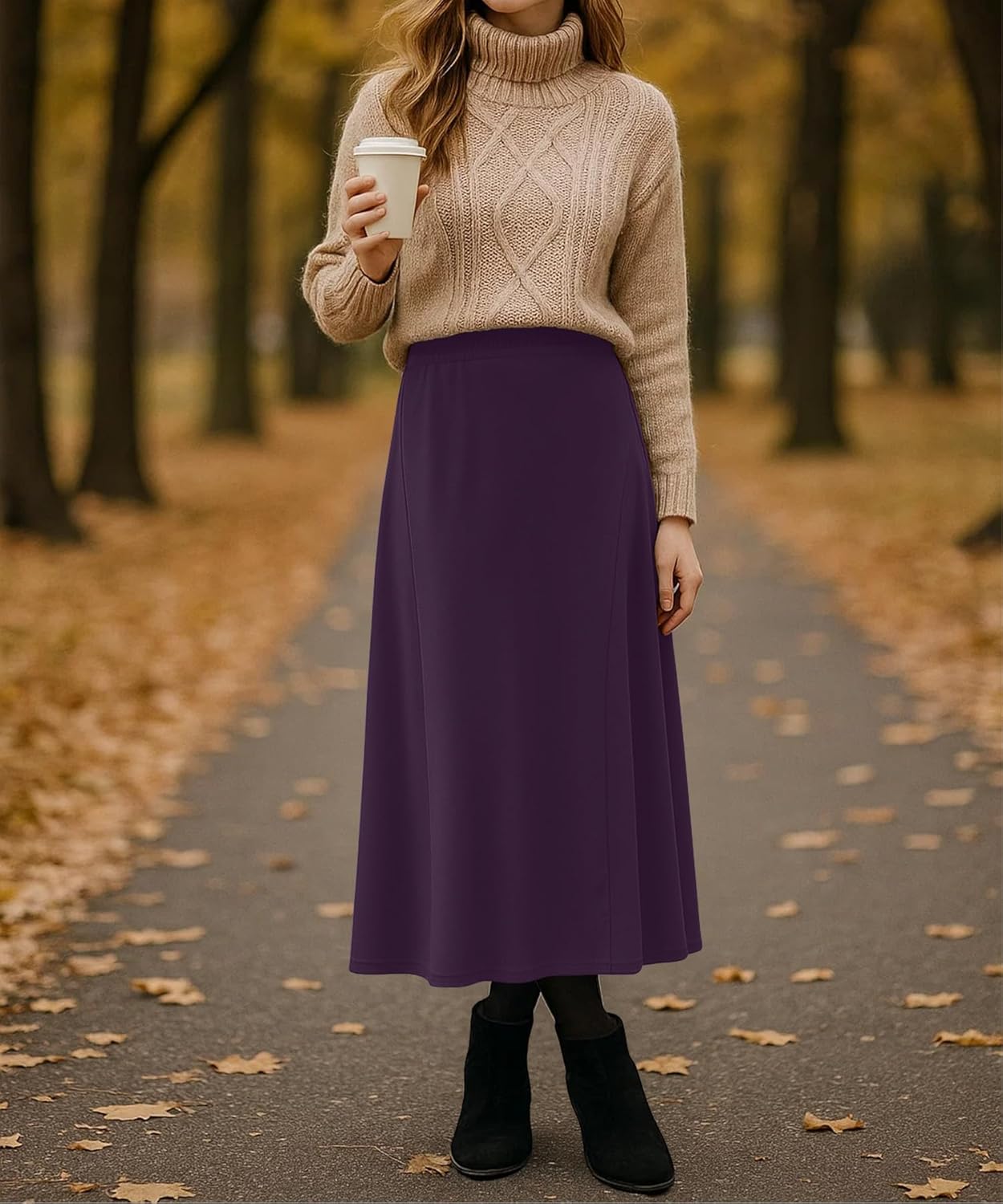 Long Skirts for Women Flowy Elastic High Waist Midi A-line Skirt for 2026 Casual Boho Trendy - Image 3