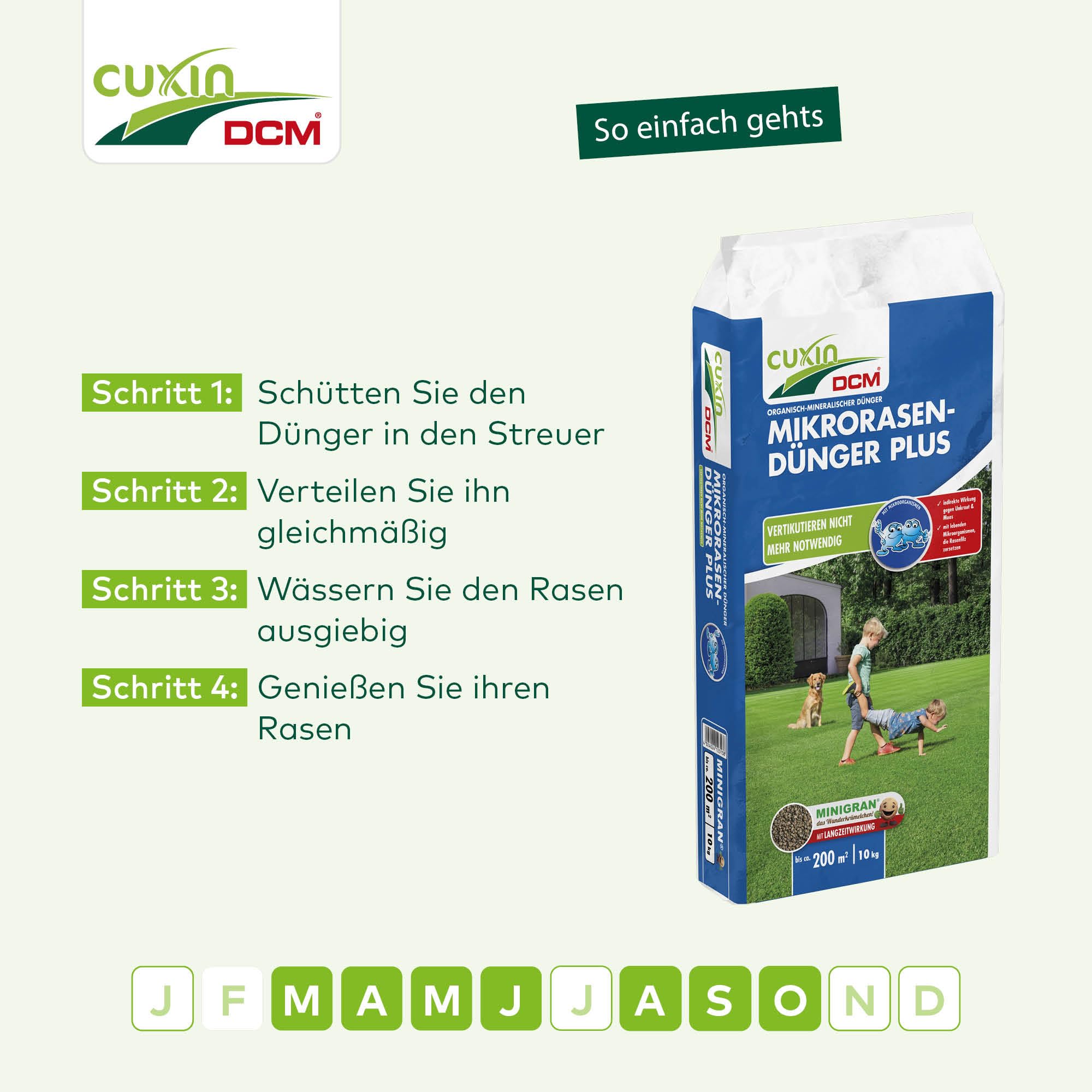 CUXIN DCM Mikrorasen-Dünger Plus - Langzeit Rasendünger - MINIGRAN® TECHNOLOGY - Kein Vertikutieren nötig - organisch-mineralischer NPK-Dünger- 10 KG für 200qm