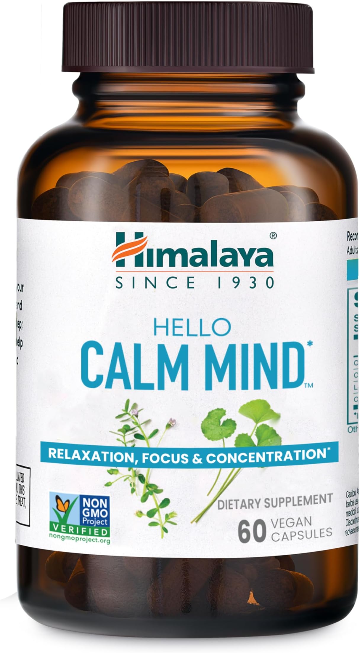Hello Calm Mind Herbal Supplement, with Bacopa, L-Theanine, Gotu Kola, Supports Concentration & Focus, Cognitive Function, Clear Thinking, Relaxation, Vegan, Gluten Free, 60 Capsules