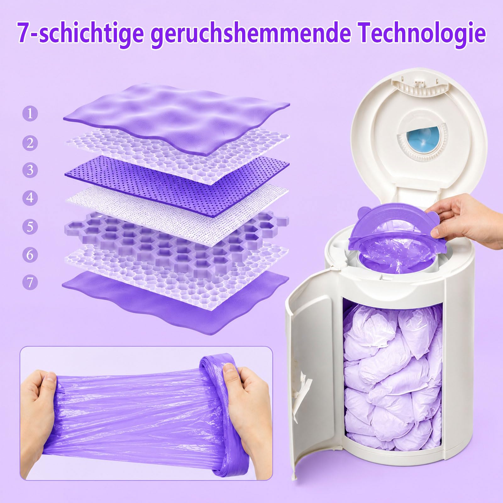 12 Stück Windeleimer Nachfüllkassetten 4,5m Nachfüllfolie, Geruchsdichte Folie passend für gängige Windeleimer Systeme, bis zu 320 Windeln geeignet, auch für Katzenstreu Entsorgungseimer, Lila Violett