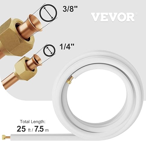 Miniatura 7 de VEVOR Juego de mini línea de cobre dividida de 24.6 pies de longitud, tubos de cobre de 38 pulgadas y 14 pulgadas de diámetro exterior para aire