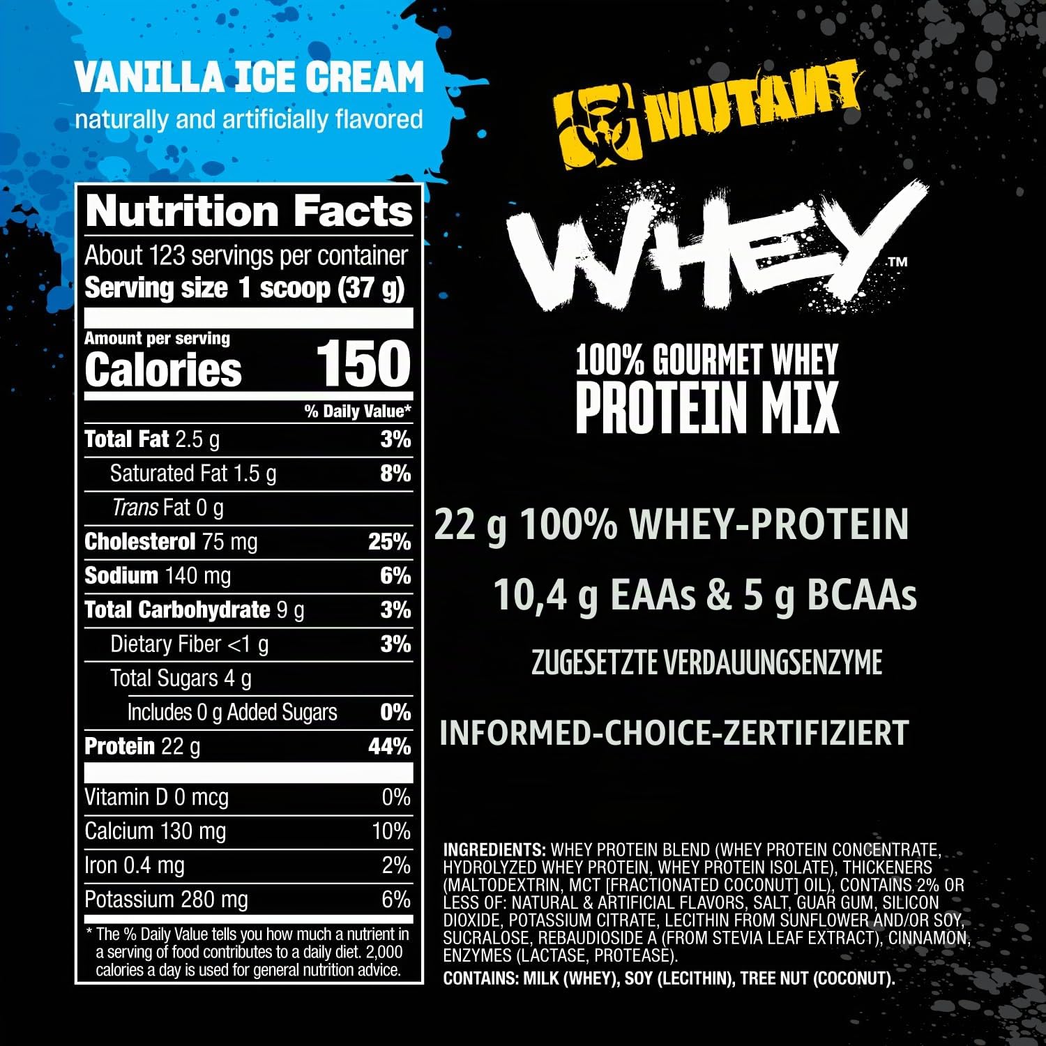 MUTANT Whey | 100% Molkenproteinpulver-Shake, Gourmet-Geschmack | 22 g Protein | Schnell resorbierbar, leicht verdaulich | 4,54 kg | Vanilleeis