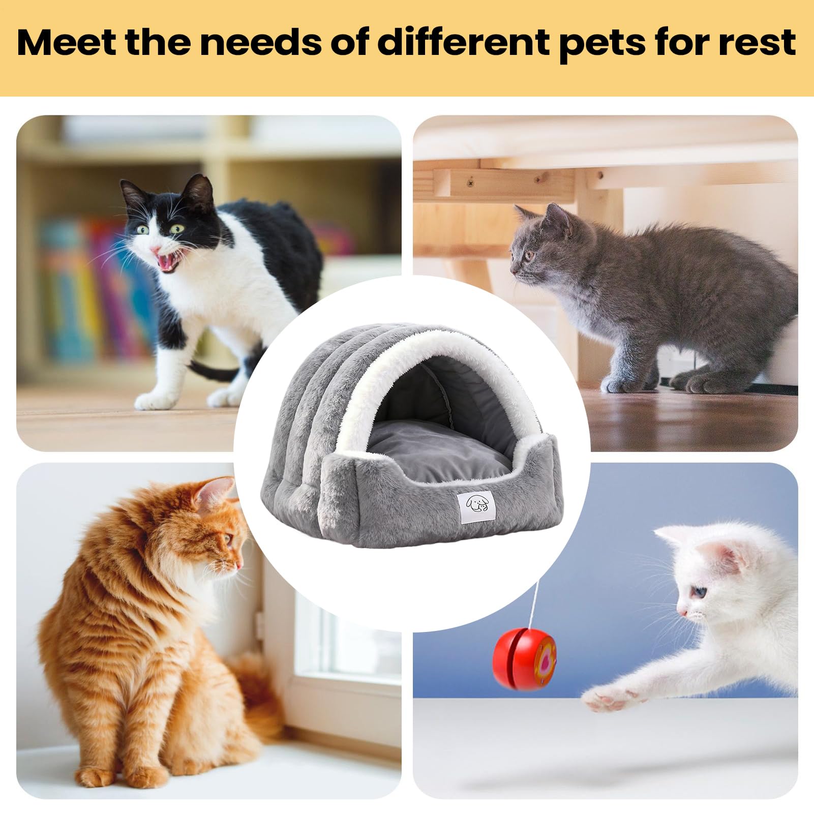 Cama de de Mascotas Muy Suave y Afelpado con Almohadilla Extraíble | Cama Para Gatos Cerrada Para Dormitorio Exterior Patio Balcón Hogar Sala De Estar