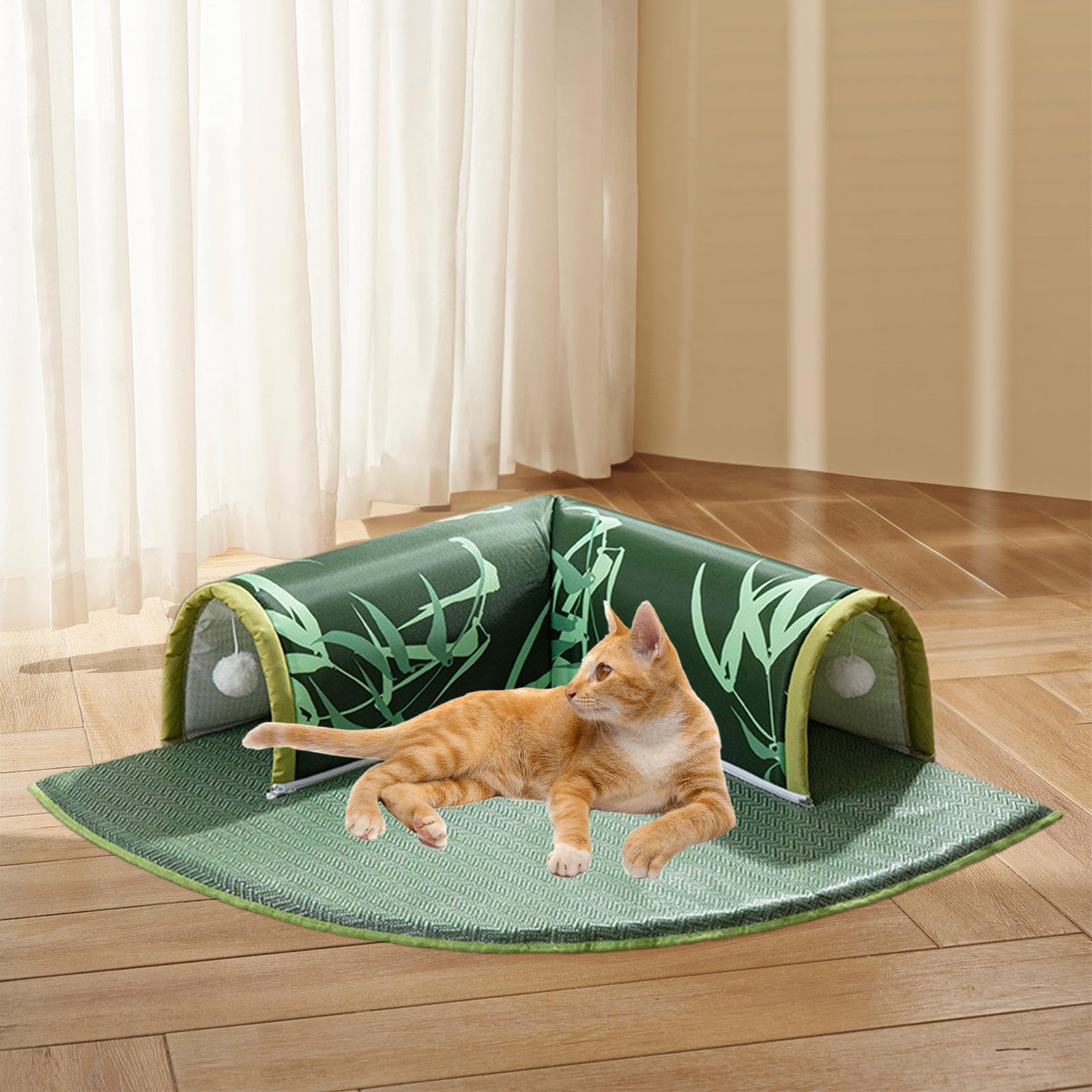 Cat Tunnel Cama Juguete Desmontable Plegable Accesorio con Alfombra Lavable Adecuado para Mascotas Gatos Hurones Erizos Hogar, Verde