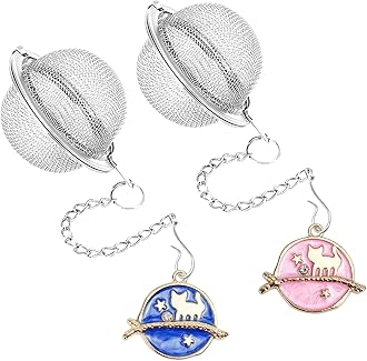 2Pcs Stainless Steel Mesh Tea Infuser, 2.1 inch Tea Ball with Cute Planet Cat Pendants,Tea Strainer Tea Diffuser Tea Steeper for Filtering Tea,Tea Infusers for Loose Tea (Cute Planet Cat, 2PC)