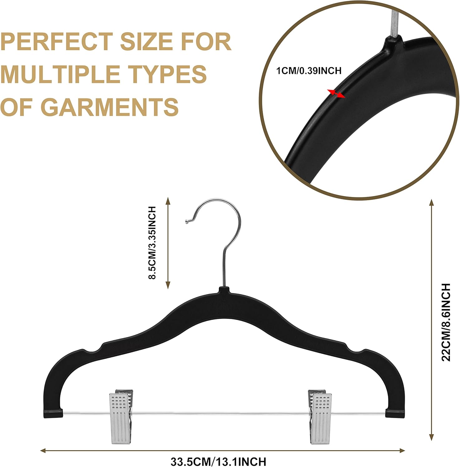 Quality Kids Children's Plastic Non Velvet Non-Flocked Thin Compact Skirt Pant Coat Hangers with Metal Clips for Skirts Pants Blouses 360° Swivel Hook, Jacket, Shirt, Legging, Suit Hangers (Black, 10) - Image 4
