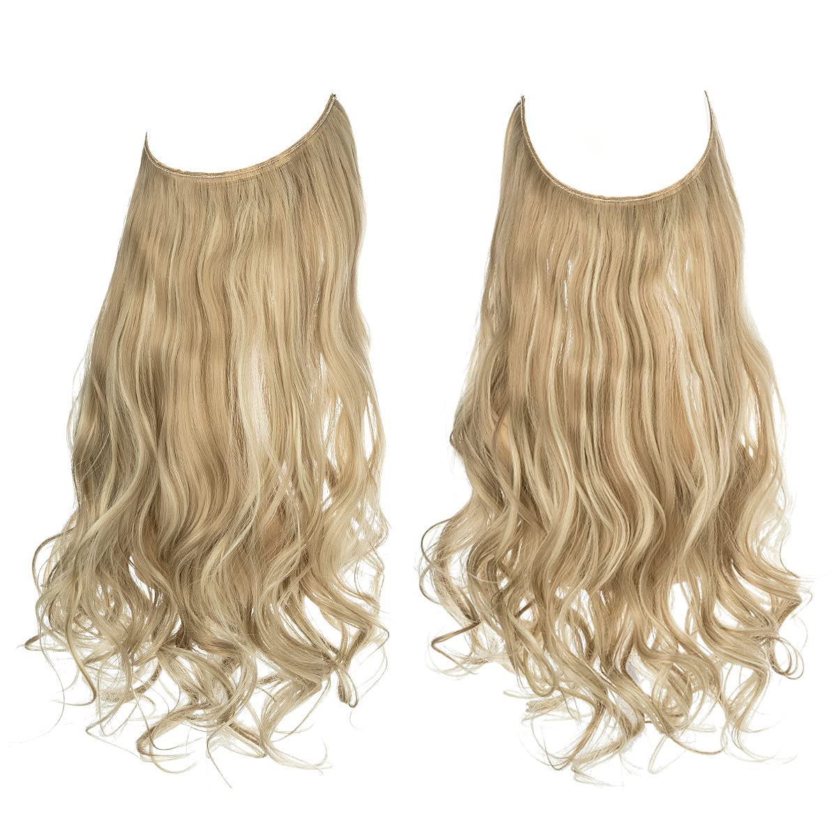 SARLA Invisible Wire Hair Extensions with 3 Clips Long 18 Inch Synthetic Wavy Curly Hairpiece for Women Adjustable Transparent Headband Dirty Blonde - Image 2