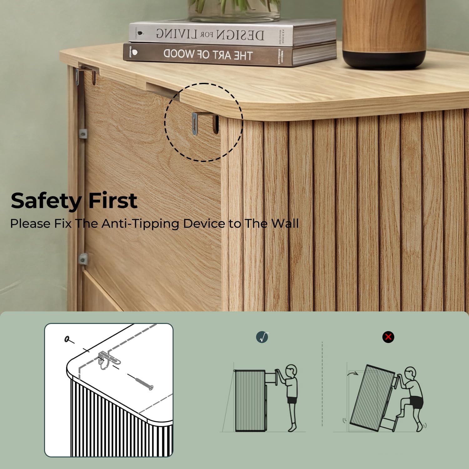 ADORNEVE Fluted Dresser for Bedroom,Tall Modern Chest of Drawers with 6 Drawers, Vertical Dressers,Wood Closet Clothes Storage Organizer for Living Room, Hallway, Natural Oak