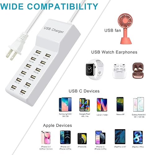 Miniatura 2 de Estación de carga USB con regleta de alimentación de 12 puertos, concentrador de carga rápida para múltiples dispositivos compatibles con teléfonos