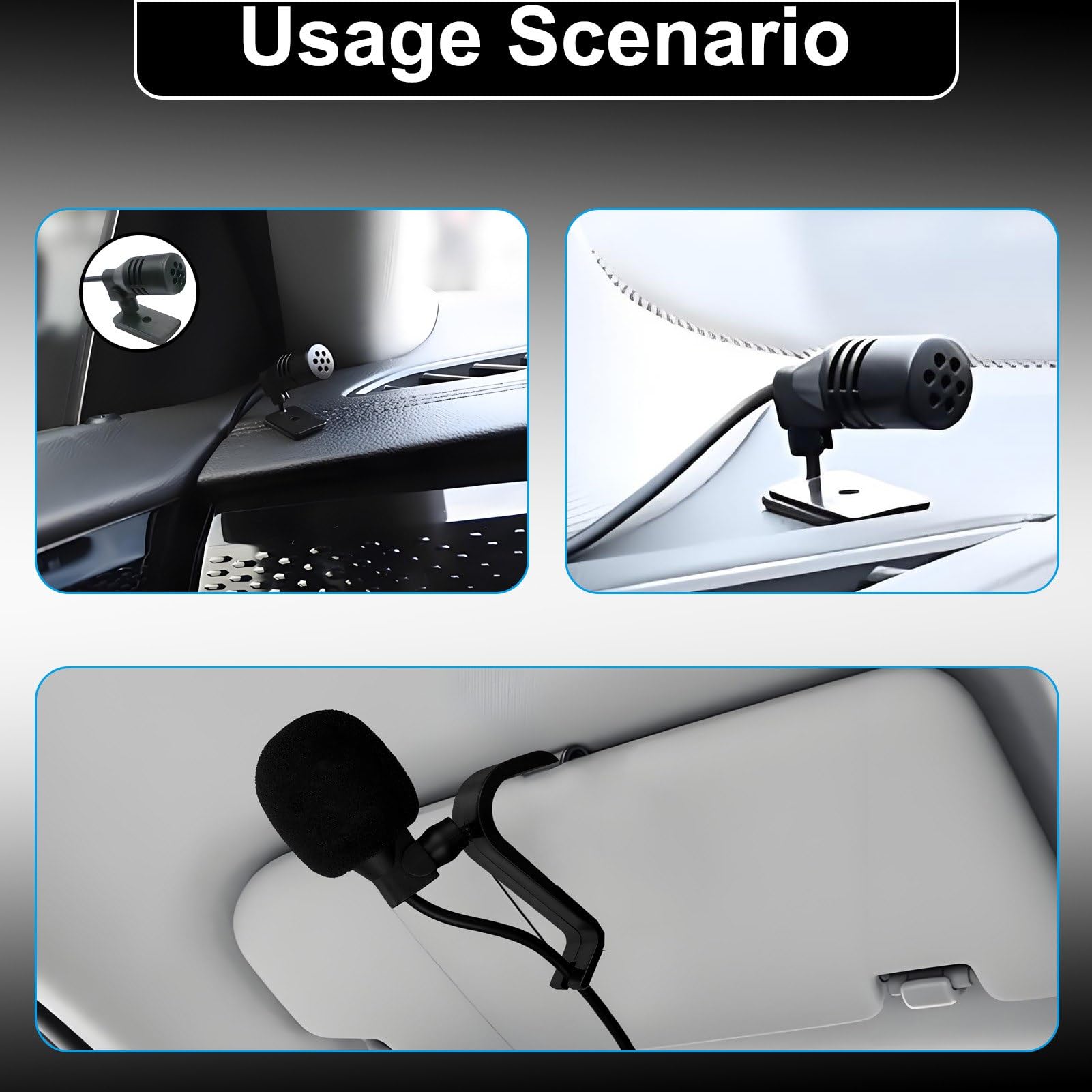 Microfono per Auto con Spugna Antirumore, Jack 3,5mm e 2,5mm, Clip di Montaggio, 3m di Cavo, Compatibile con Sony Pioneer Kenwood Boss JVC Jensen Alpine