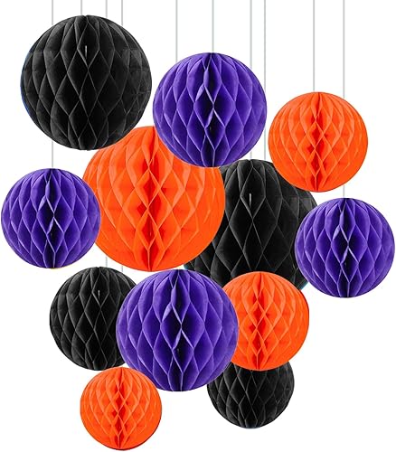 ZOOYOO 12 Piezas Bolas de Panal de 6" 10" Decoraciones Colgantes Pompones de Papel de Seda para Halloween Graduaciones Cumpleaños Bodas Fiestas de