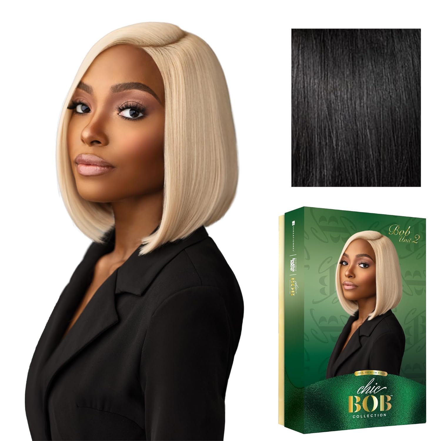 Sensationnel Chicbob Lace Frontwig - Bob Unit 2 Face Framing Glueless Wig Wide 5 Inch Deep Part Synthetic Preplucked Hairline (BLACK)