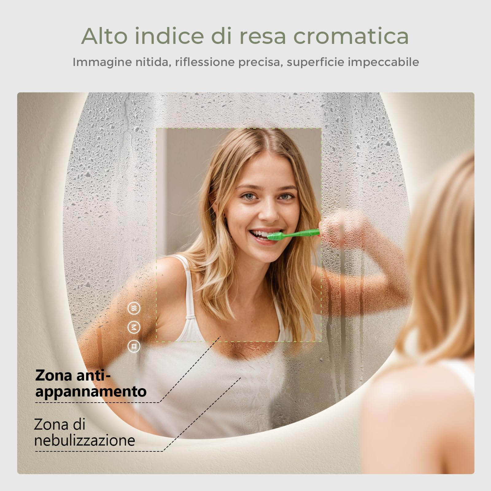 S'AFIELINA Specchio da bagno con luci a LED,75 x 55 cm,con interruttore Smart Touch,luce dimmerabile in 3 colori,anti-appannamento,funzione memoria,retroilluminato,specchio bagno asimmetrico