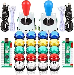 Fosiya Kit de Botões LED Arcade Joystick Elipse Estilo Oval 8 Maneiras Joystick + 20 x Botões LED Arcade para 2 Jogadores Videogames Controladores Padrão Todos os Windows PC MAME Raspberry Pi
