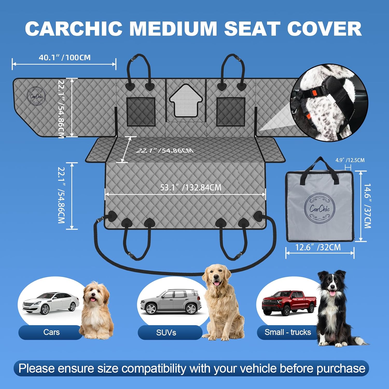 Dog Car Seat Cover for Back Seat - Waterproof Pet Hammock with Embedded Insert Door Protectors, 600D Oxford Scratch-Proof,Belt Opening,Machine Washable for Cars, SUVs,Small - Trucks
