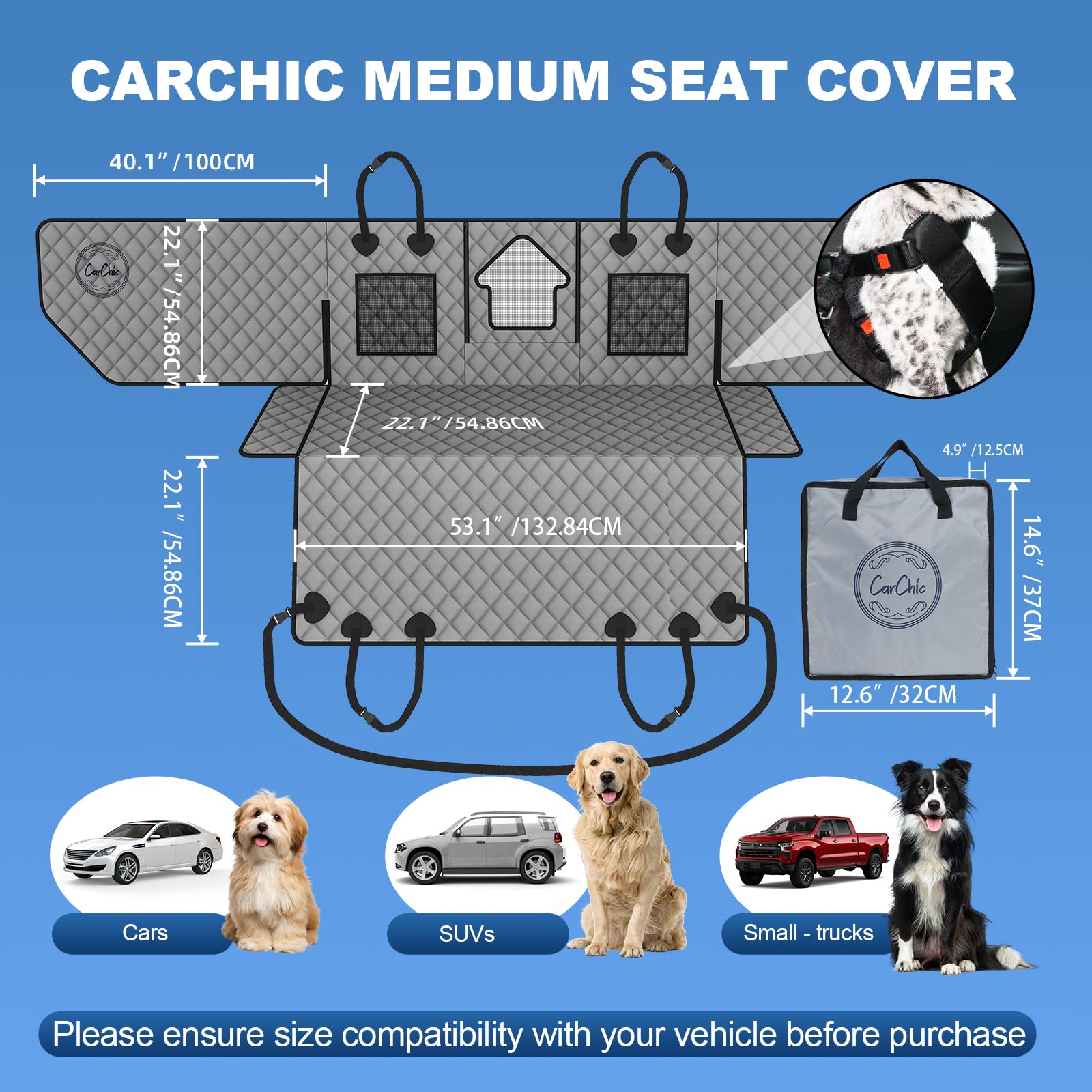 CarChic Dog Car Seat Cover for Back Seat - Waterproof Pet Hammock with Embedded Insert Door Protectors, 600D Oxford Scratch-Proof,Belt Opening,Machine Washable for Cars, SUVs,Small - Trucks - image 5