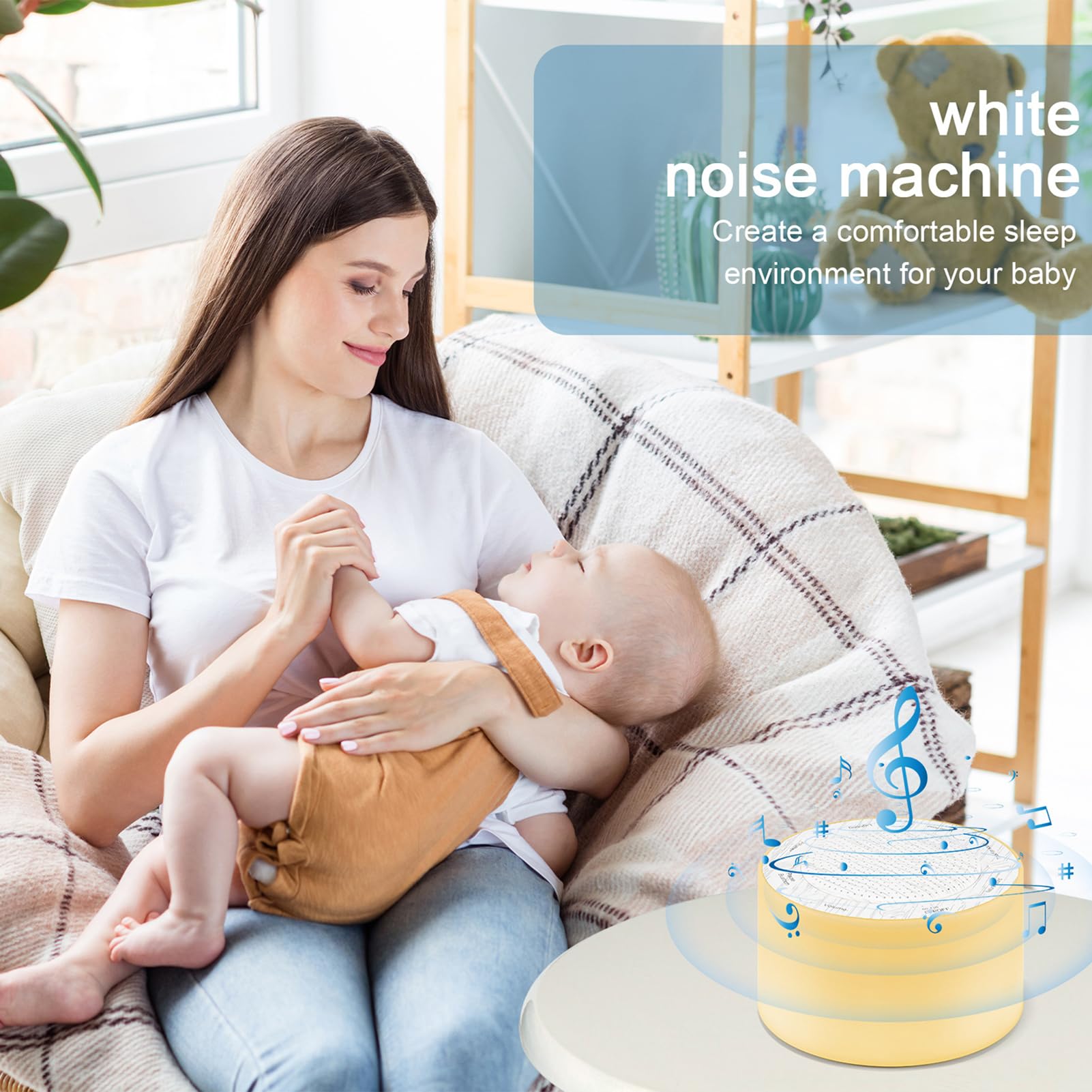 Máquina para Dormir con Ruido Blanco, Sonido con 14 Pistas de Alta fidelidad, Luces Ajustables, Rejilla metálica táctil, Temporizador y Memoria, para bebés y Adultos.