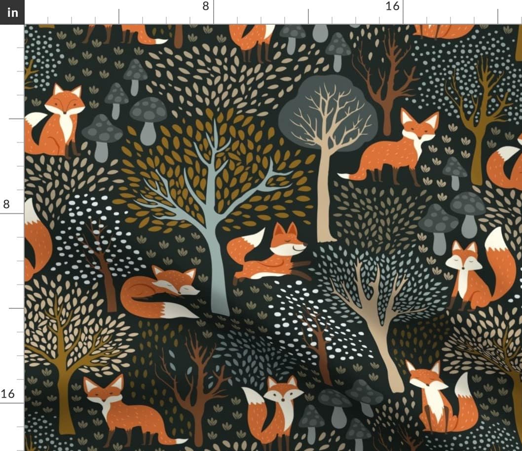 Spoonflower Fabric - Red Fox Whimsical Woodland Autumn Fall Fox Mushroom Forest Animals Printed on Petal Signature Cotton Fabric by The Yard - Sewing Quilting Apparel Crafts Decor