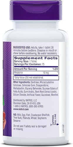 Miniatura 10 de Natrol Melatonina, fresa, 10 mg, 75 comprimidos