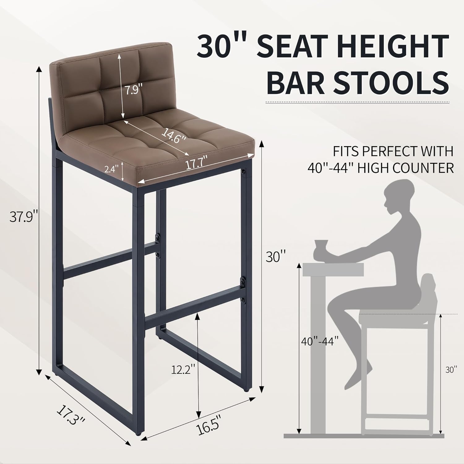 FIRAVOE Bar Height Stools Set of 4, Upholstered Barstools with Back and Thickened Metal Frame, Modern 30-inch Tall Bar Chairs for Kitchen Island, Bar, Counter (Coffee Brown, 4Pcs 30" Bar Stools)