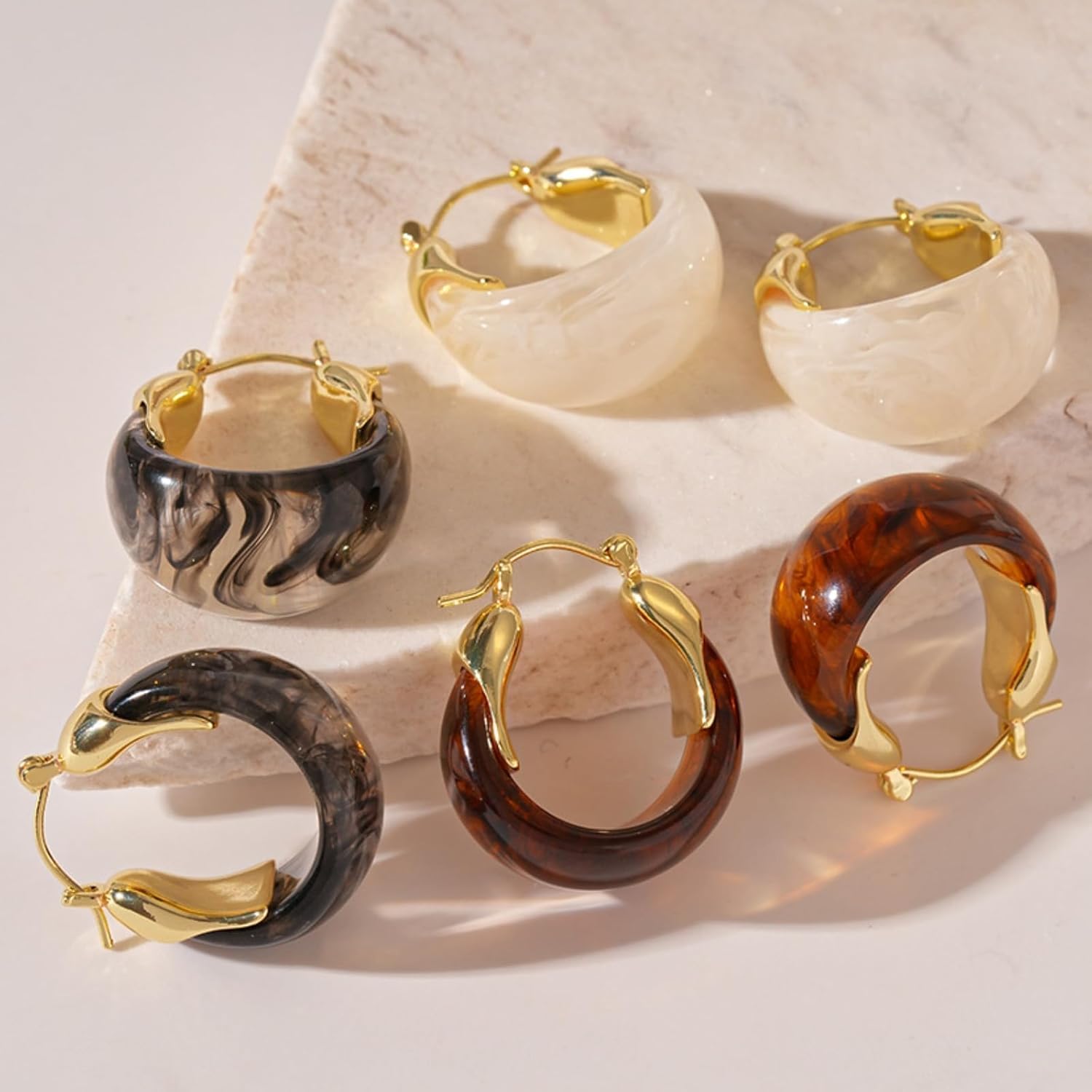 Brown Earrings for Women Chunky Gold Statement Earrings Small Gold Hoop Earring Resin Huggie Earring Square Hoop Trendy Jewelry Gifts for Women Everyday Wear - Image 5