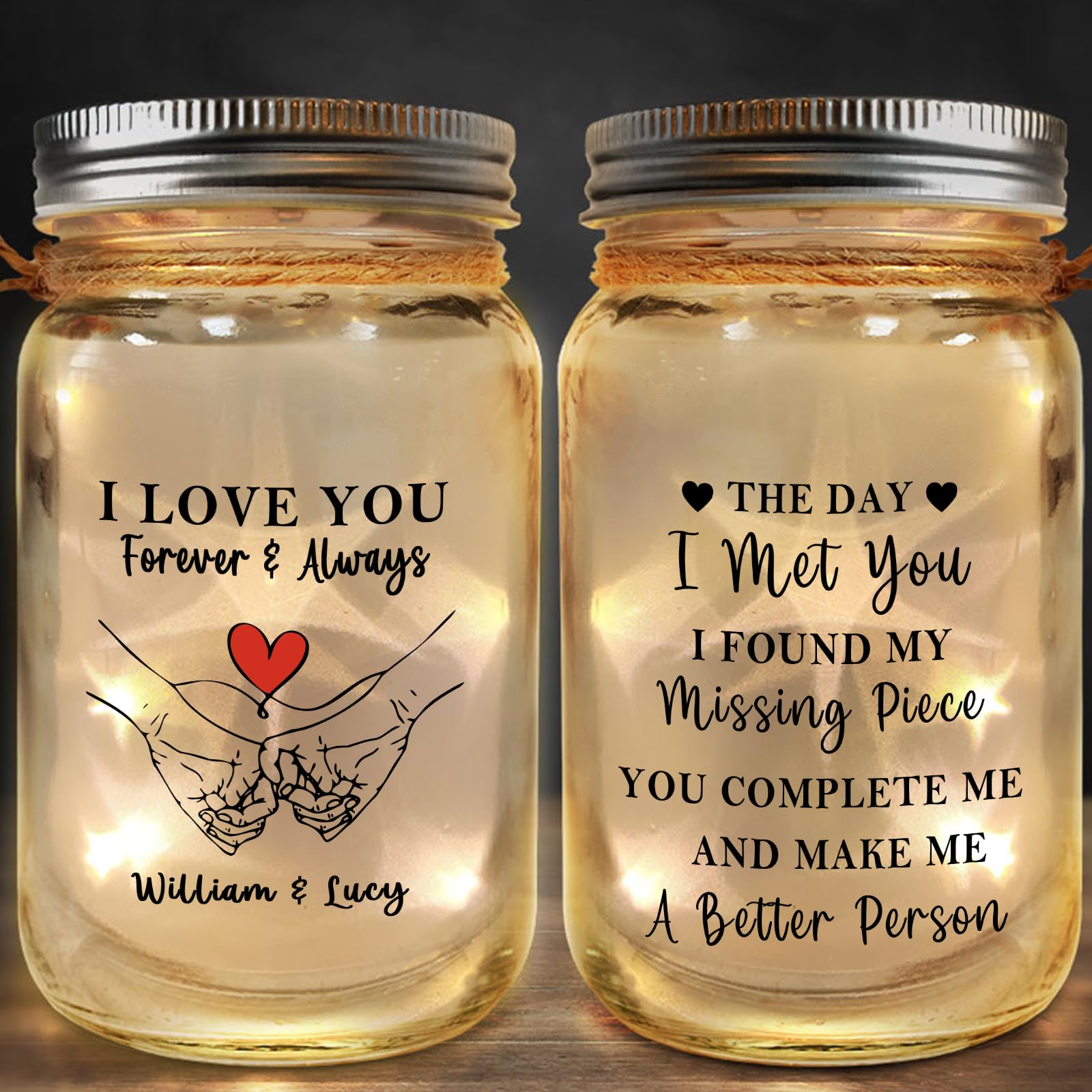 Lam Hub Fong Personalized Mason Jar LED Fairy Light Custom Names & Date Warm White Bedside or Hanging Decor Romantic Gift for Couples, Anniversary, Wedding, Valentine’s,Christmas (C)