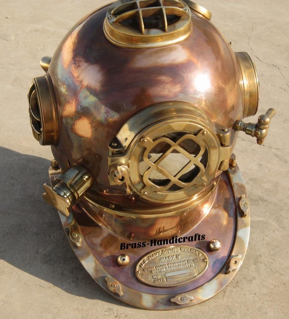 Vintage Replica Store Mark V 18" Full Copper & Brass Diving Helmet / Divers Helmet US Navy