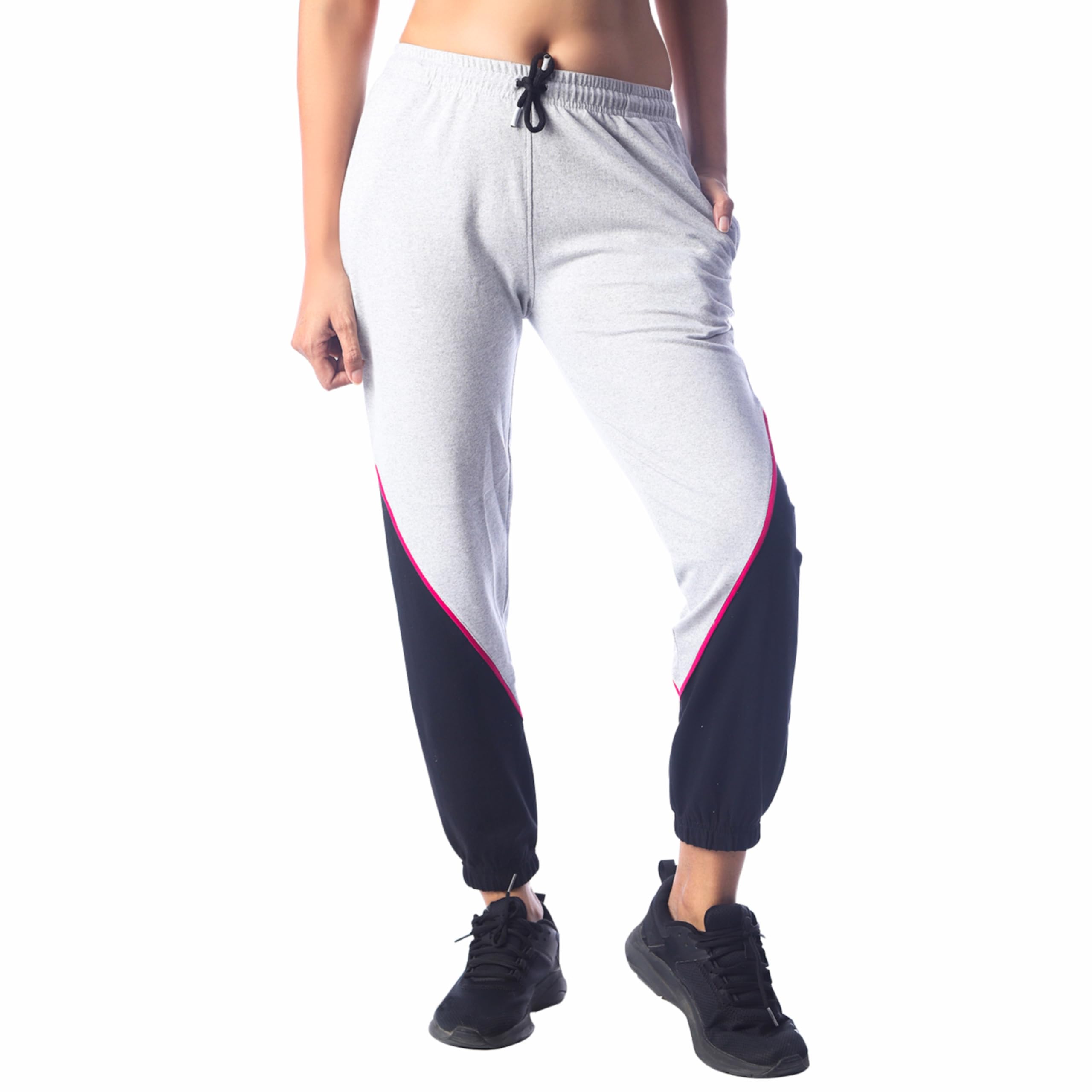london hills Women's Cotton Blend Regular Fit Joggers Track Pants for Women Striped Track Pants-picture-17